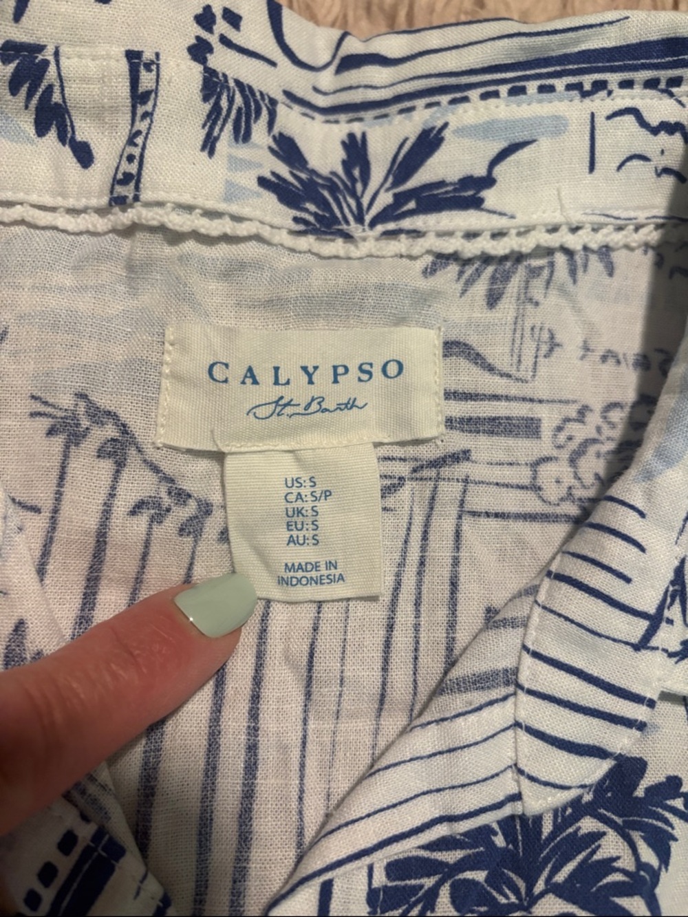 Calypso St. Barth Saint Tropez Tropical Coastal Toile Linen Blend Shirt Dress - Picture 10 of 14